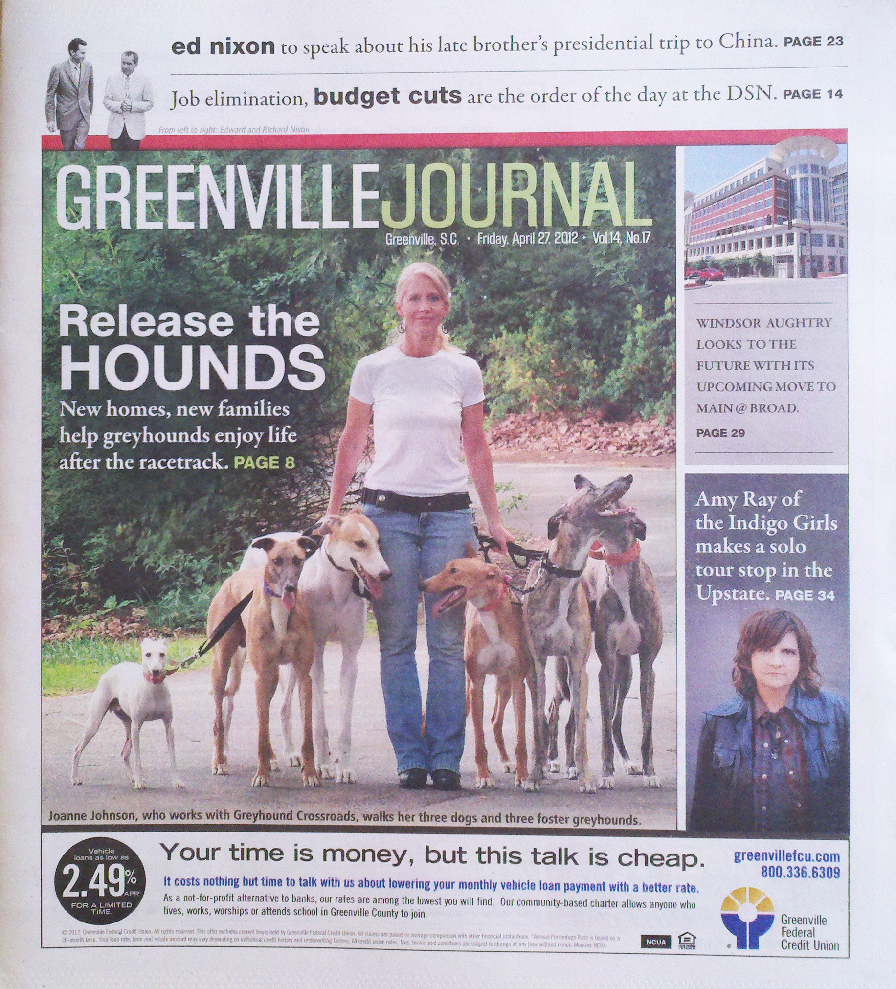 Joanne Johnson in Greenville South Carolina Journal Greyhounds